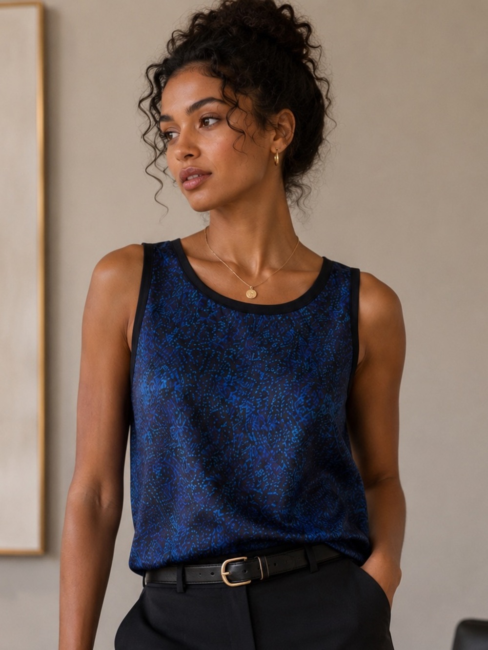 Ann Taylor Blue Print Sleeveless Blouse Contrast Back Top M